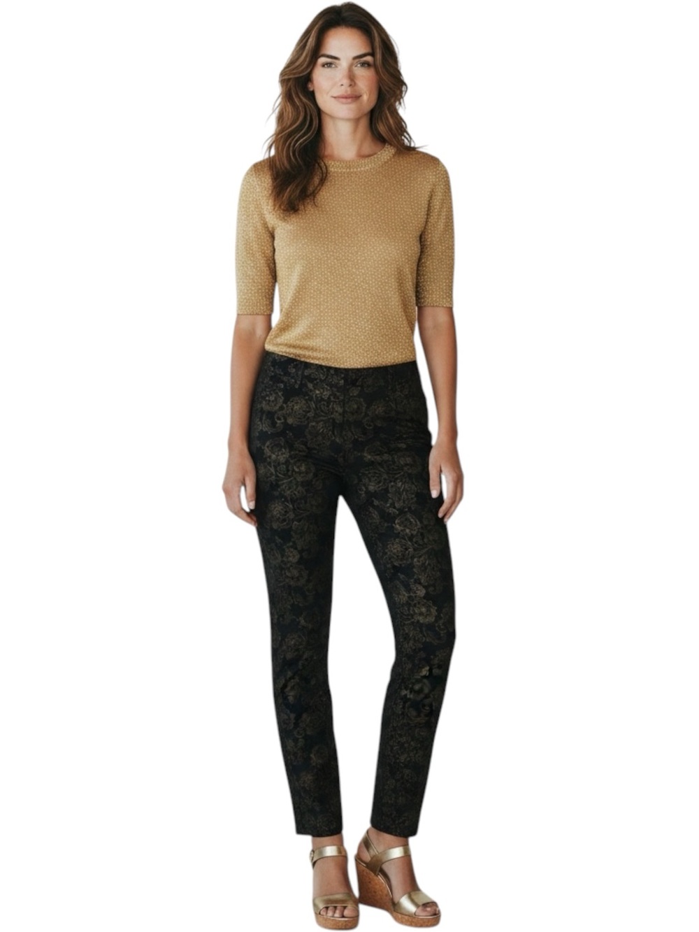 LAUREN RALPH LAUREN Denim Tapestry Print Jeans in Black and Gold Size 16 - Picture 9 of 9
